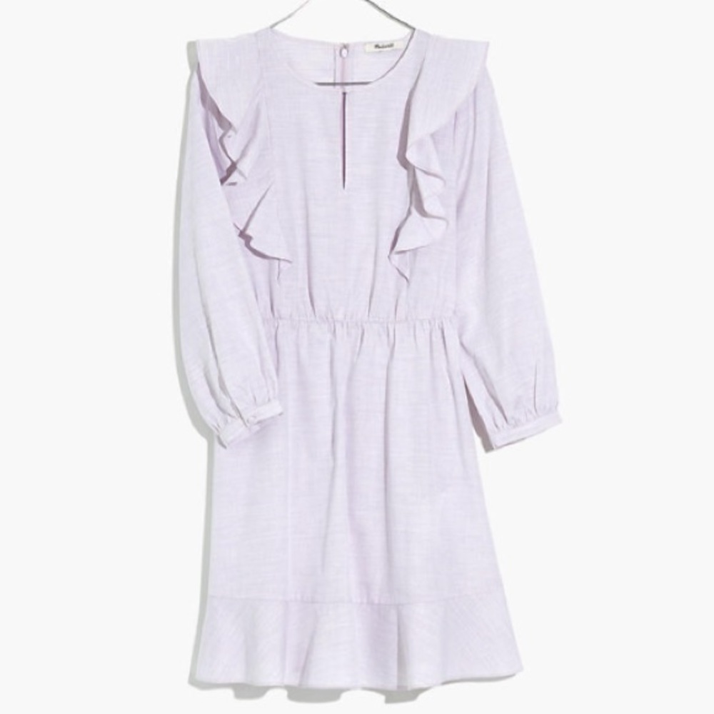 Madewell Ruffle-Shoulder Mini Dress Lavender Heather Botanical 6 NWT - Picture 2 of 11